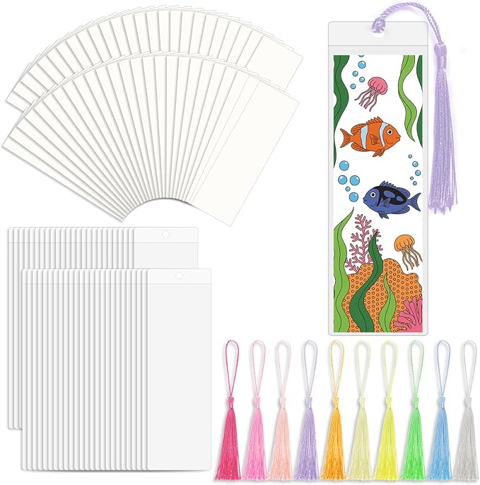 Bookmark Making Kit with 50 Bookmark Sleeves, 50 Colorful Tassels, 50 Blank by Unknown