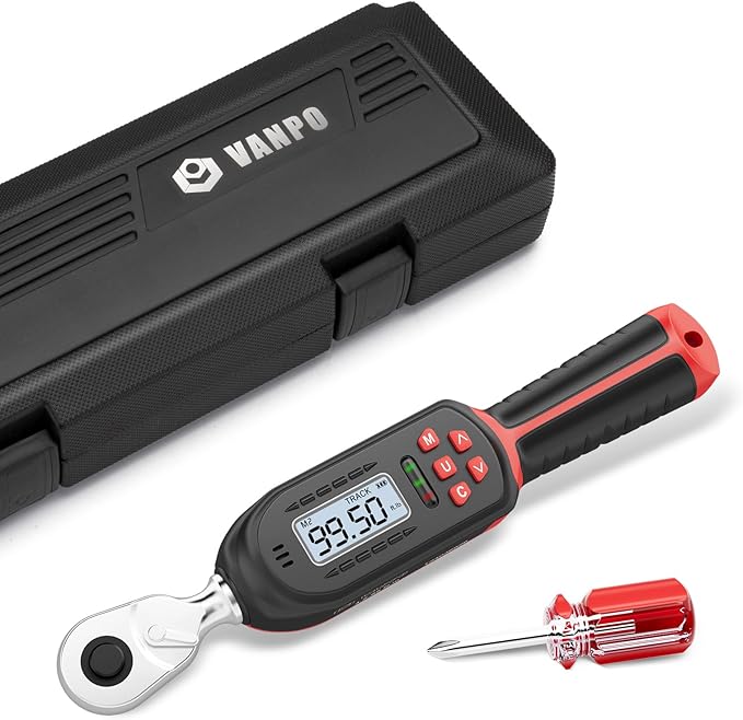 Digital Torque Wrench 3/8 Inch drive(5-99.5 ft-lbs./6.8-135Nm), ±2% Torque Accuracy, Electronic Torque Wrench with Preset Value, Buzzer and LED Notification for Automotive Motorcycle & Bicycle