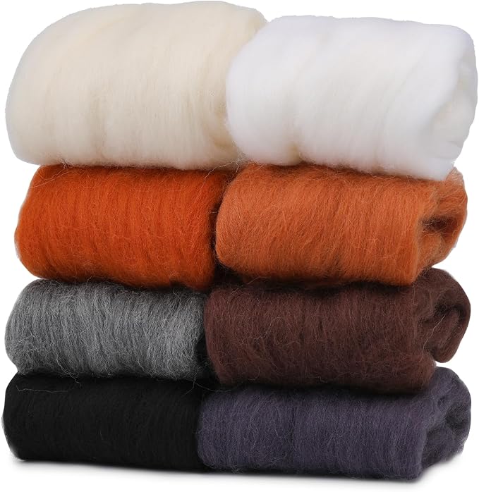 Wonvoc Needle Felting Wool 2.82 OZ, 8 Colors Wool Roving, Felting Wool Bulk by wonvoc
