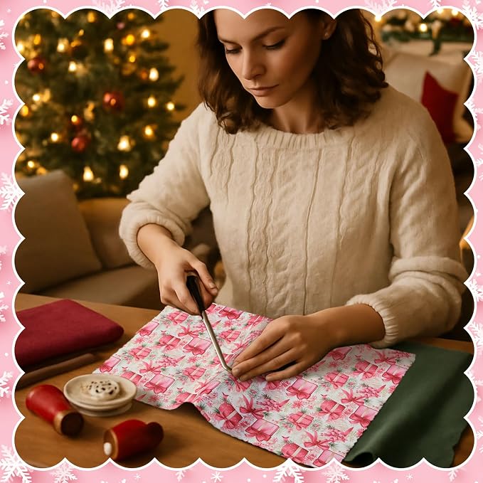 HunnmingRe 20 Pcs 10''x10'' Pink Christmas Quilting Fabric Square Santa Claus - Image 3
