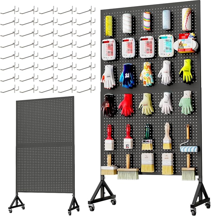 Metal Pegboard Display Stand 3.5 x 5.5 Feet, Adjustable Height with 40 Peg Board Hooks and Wheels, Pegboard Display Rack, Craft Display Rack, Retail Display Rack, Garage Peg Board, Pegboard