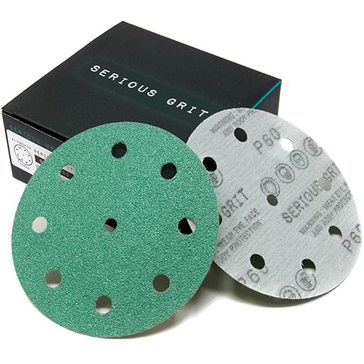 5-Inch 9-Hole 60 Grit Sanding Discs - Heavy-Duty Hook & Loop Film Discs - Sandpaper for Random Orbital Sanders - 25 Pack Box