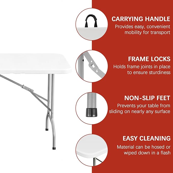 Elevon 6FT Folding Tables – Heavy Duty Portable Foldable Table - Image 4