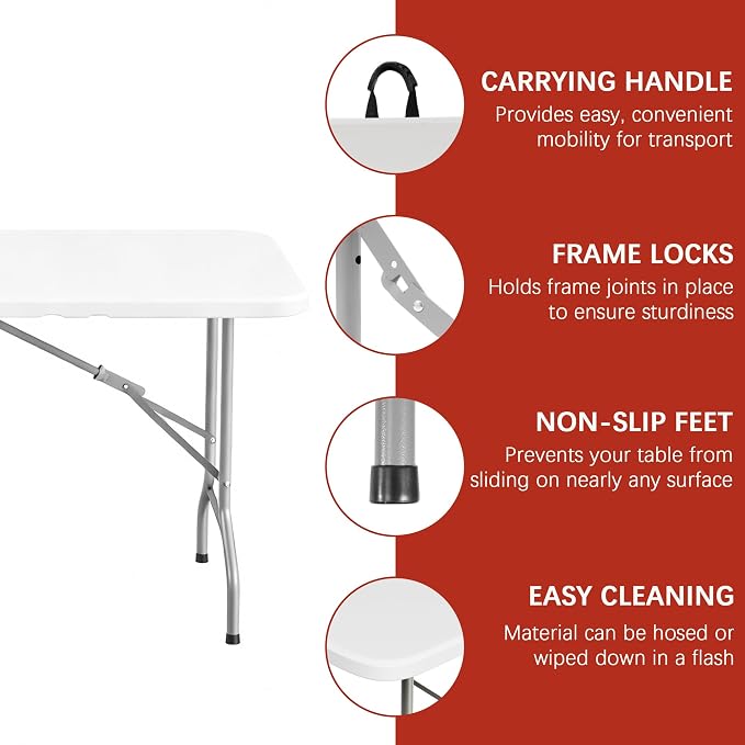 Elevon 6FT Folding Tables – Heavy Duty Portable Foldable Table - Image 3