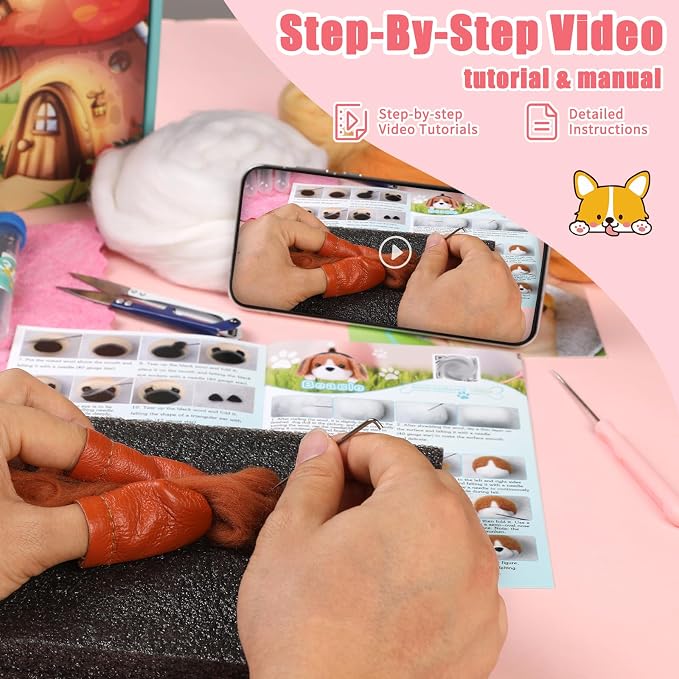 UOOU Felting Kit, Wool Roving, Felting Pad, Instruction Manual, Needle Felting - Image 6