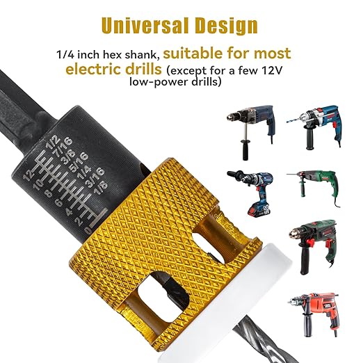 5 Pcs Countersink Drill Bit Set with Low Friction Depth Stop, HSS M2 Bits Tapered Head1/8 9/64" 5/32" Drill+3/8” 82° Counter-Bore,11/64" 3/16" Drill+ 1/2" 82° Counter Bore,1/4” Hex Shank (Yellow)