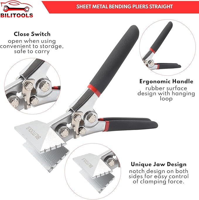 BILITOOLS 3 inch Hand Seamers Sheet Metal Tools, Sheet Metal Bender Pliers Straight