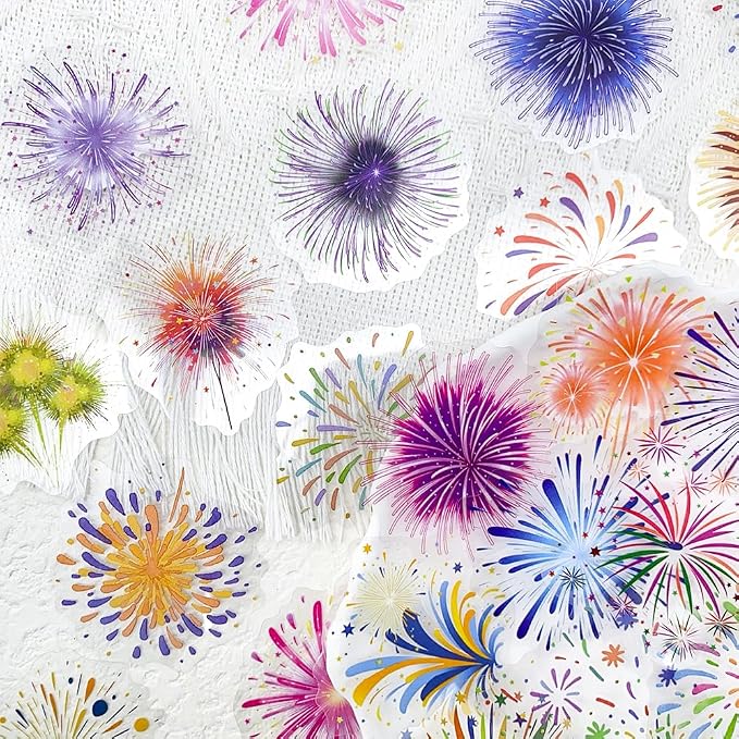50 Pcs Fireworks Scrapbook Stickers – Waterproof Clear Aesthetic Stickers - Image 4