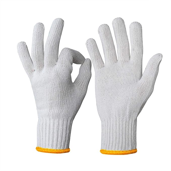 Evridwear Cotton Polyester String Knit Shell Safety Protection Work Gloves for Painter Mechanic Industrial Warehouse Gardening Construction Men One Case (12 PairsX20) With no dots, M Size