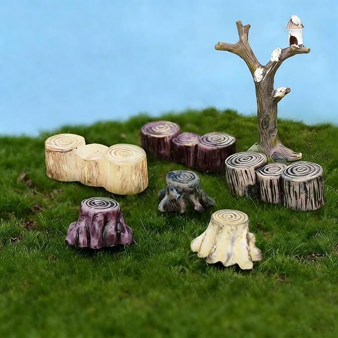 6Pcs Tree Stump Resin Craft Miniature Figurine Decorative Moss Micro Landscape - Image 5