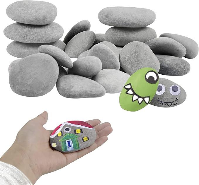 Simetufy 60pcs River Rocks for Painting Flat Smooth Stones for Arts DIY by Simetufy