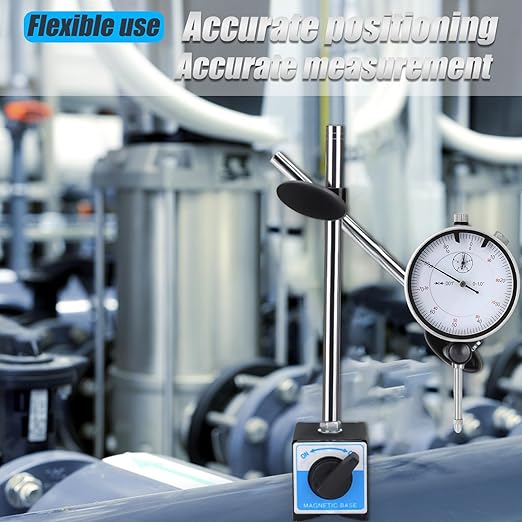 Dial Indicator with Magnetic Base and Point Precision Inspection Set, Dial Test Indicator Long Arm 0-1" Professional Gauge 0.001", Magnetic Dial Indicator Base Holder with Fine Adjustment, by NAKAO