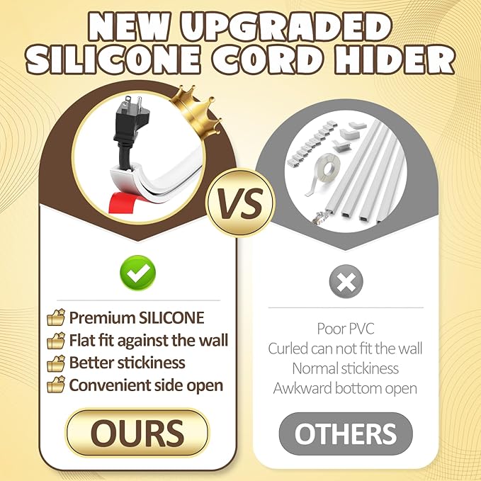 39 Inch Wall Cord Hider, Silicone Self Adhesive Cable Hider Cord Cover, Flexible Wire Covers for Cords Cable Cover Cable Concealer for Wires W0.59” H0.39” White
