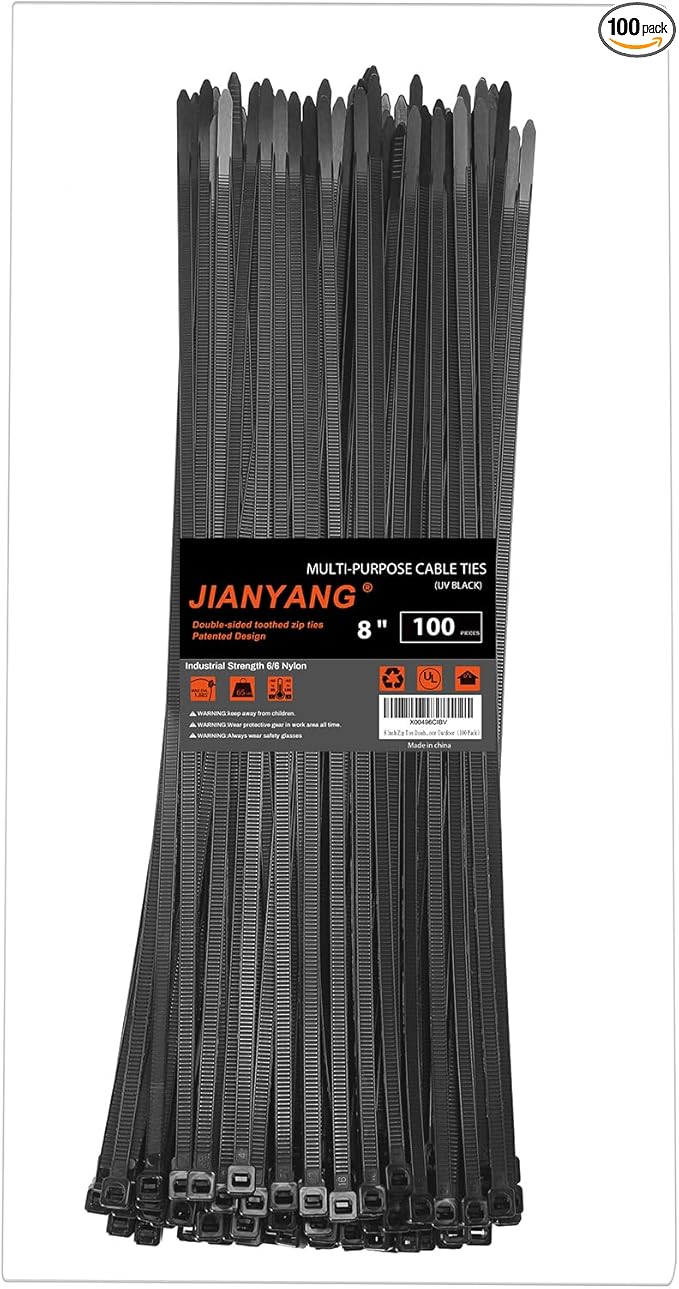 8 Inch Zip Ties Double Sided Toothed,65LBS Tensile Strength Heavy Duty Cable Wire Ties With Self-Locking Adjustable More Durable Nylon Tie Wraps for Indoor Outdoor（100 Pack）