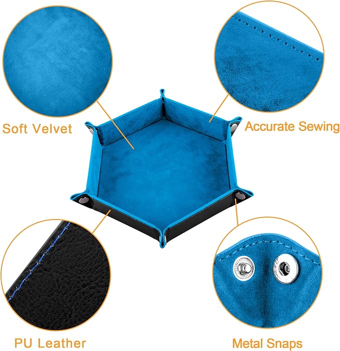 SIQUK 6 Pieces Dice Tray Hexagon Dice Rolling Holder Folding PU Leather Dice - Image 3