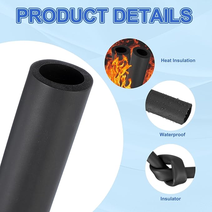 uxcell Pipe Insulation Tube Foam, 1" ID x 3/16" Thick x 1.64ft Foam Pipe Cover Non-Slip Hollow Tubing Guitar Air Conditioner Stand Fitness Equipment Handles, Black