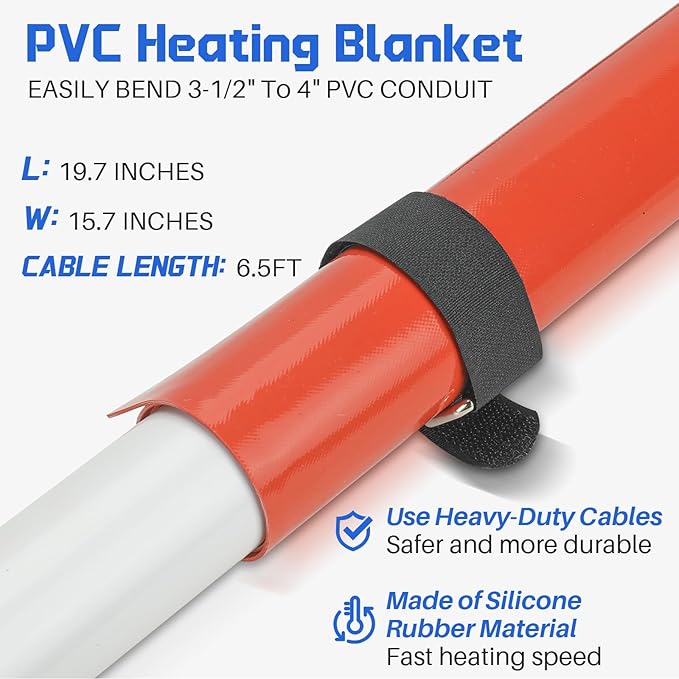PVC Heating Blanket, PVC Conduit Bender Use High-Quality Silicone Material, Faster heating speed with Longer Service Life, 120V/200W (3-1/2" To 4")