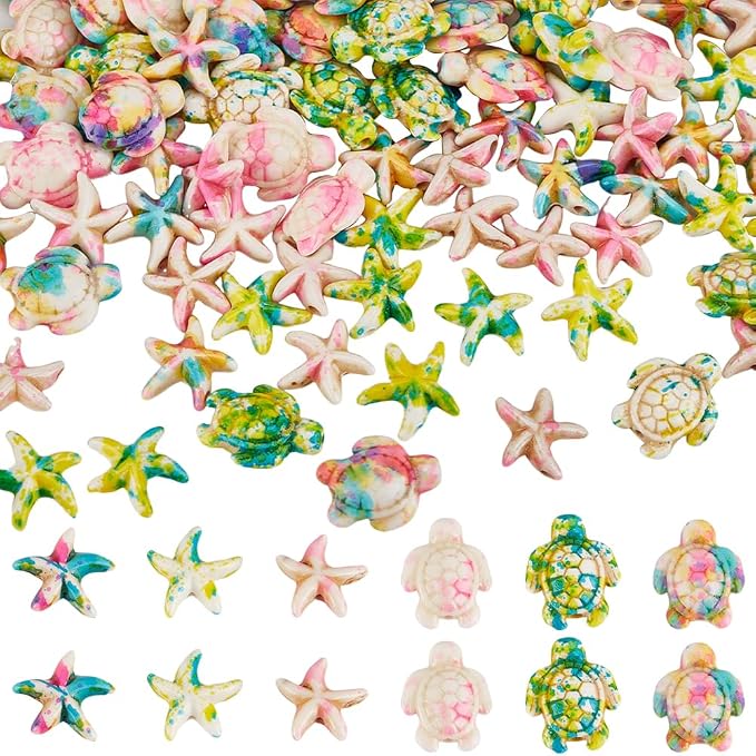 SUNNYCLUE 1 Box 120Pcs 6 Styles Starfish Bead Turquoise Turtle Beads Bulk by SUNNYCLUE