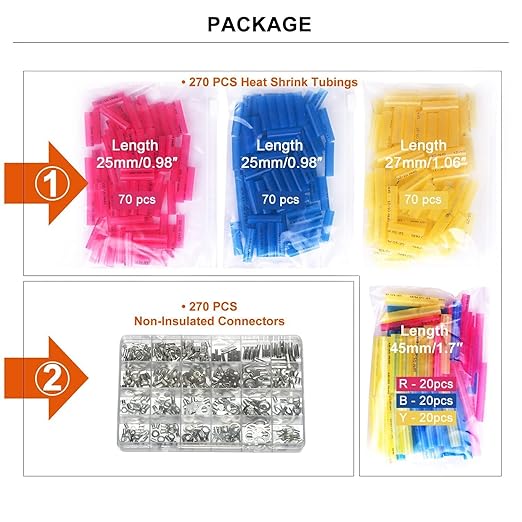 540PCS Separated Heat Shrink Wire Connectors Assortment Kit, 270PCS AWG 22-16 16-14 12-10 Non-Insulated Ring Fork Butt Spade Terminals, 270PCS 3:1 Dual-Wall Adhesive Lined Heat Shrink Tubings