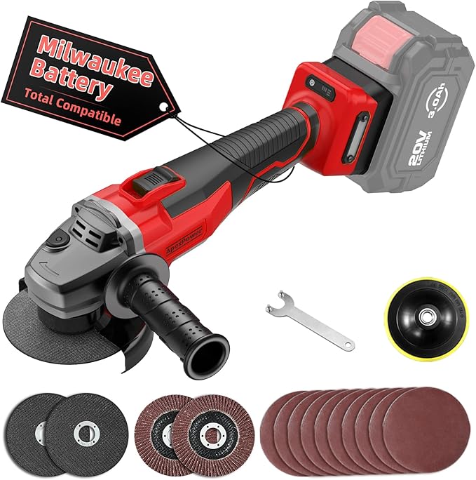 Brushless Angle Grinder for Milwaukee M18 Battery, 4-1/2" Cordless Small Angle Grinder w/Auxiliary Handle, 10 Sandpapers, 2 Cutting & 2 Grinding Wheels, Pin Wrench, Lock-on Slide Switch for Polishing
