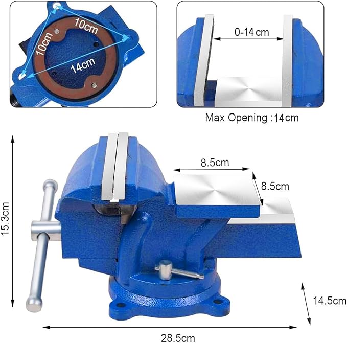 6" Heavy Duty Bench Vise, Pipe Vise Bench Vices with Anvil Swivel Table Top Clamp Locking Base, Double Swivel Rotating Vise Head& Body Rotates 360°-Blue