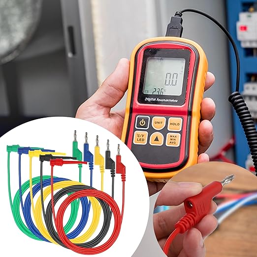 Sumnacon Multimeter Test Lead Set - 5Pcs Stackable Banana Plug to Test Hook Wire Cable Kit with Protective, Flexible Wire Leads for Electrical Testing 500V/5A 6.6Ft/2M