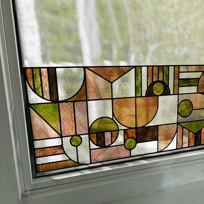 Faux Stained Glass Effect Window Privacy Film, Original Double-Sided Hand-Drawn by Flortlias