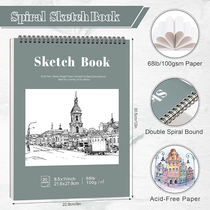 4 Pack Sketch Book, 8.5 x 11 Inch Sketchbook, 68lb/100gsm Top Spiral Bound - Image 2