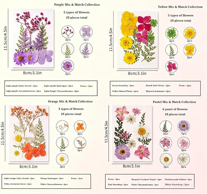 Dried Flowers, Resiners 80Pcs（Trending Colors） Pressed Flowers - Image 2