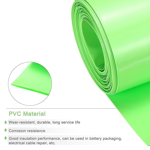 MECCANIXITY Battery Wrap PVC Heat Shrink Tubing 50mm Dia 80mm Flat 33 Feet(10meters) Light Green Good Insulation for Battery Pack