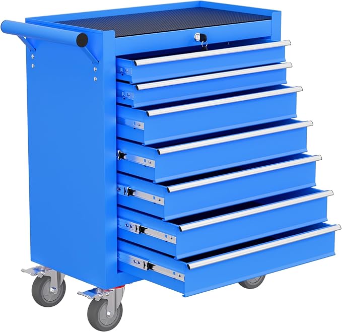 Rolling Tool Chest with Drawers, 7 Drawers Tool Chests & Cabinets, Metal Toolbox with Wheels, Lockable Storage Cabinet, Garage Tool Box with Drawers (Blue, 7 Drawers)