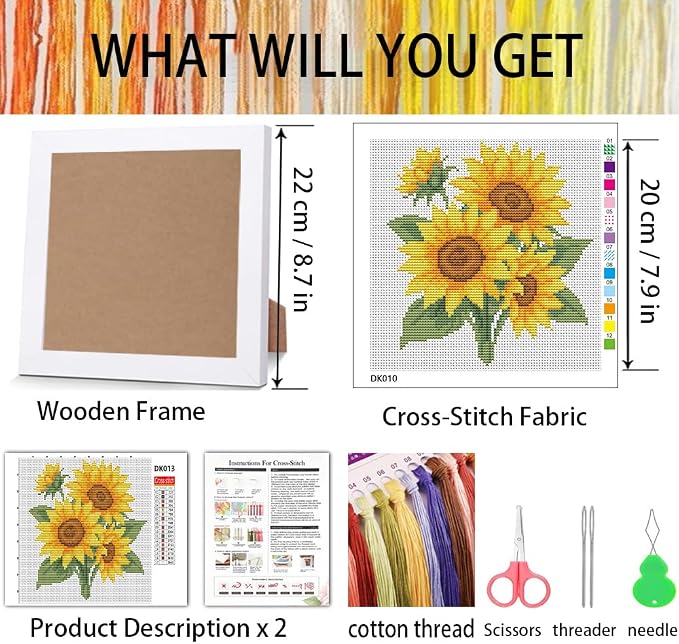 Sunflower Cross Stitch Kits for Beginners, Flowers Stamped Cross Stitch for - Image 3