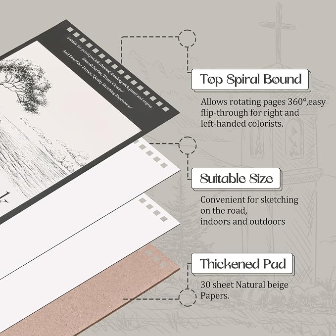 Jexine 60 Pcs 5.5'' x 8.5'' Top Spiral Bound Sketch Book 30 Sheet Each - Image 3
