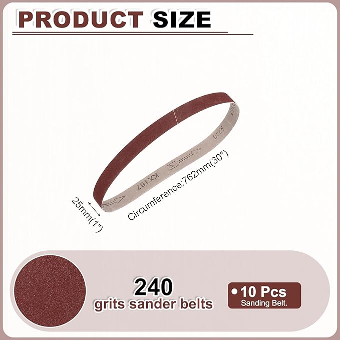 HARFINGTON 1 x 30 Inch Sanding Belts, 10 Pcs 240 Grits Aluminum Oxide Abrasive Belt Sander File Belt for Woodworking, Metal Polishing, Knife Sharpener