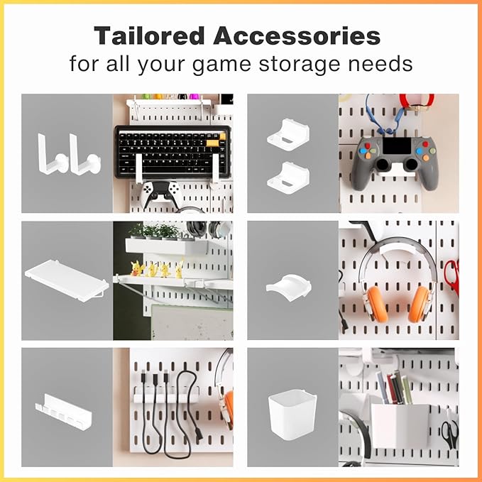 Keepo Pegboard Combination Kit, Modular Hanging Organizer with Pegboards, Accessories for Gaming Setup, Wall Game Controller Holder, Headset Stand (White, 22"22")