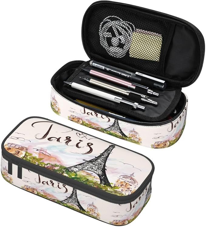 Paris Romantic Eiffel Tower Pencil Case Organizer Big Capacity Pencil Pouch by Unknown