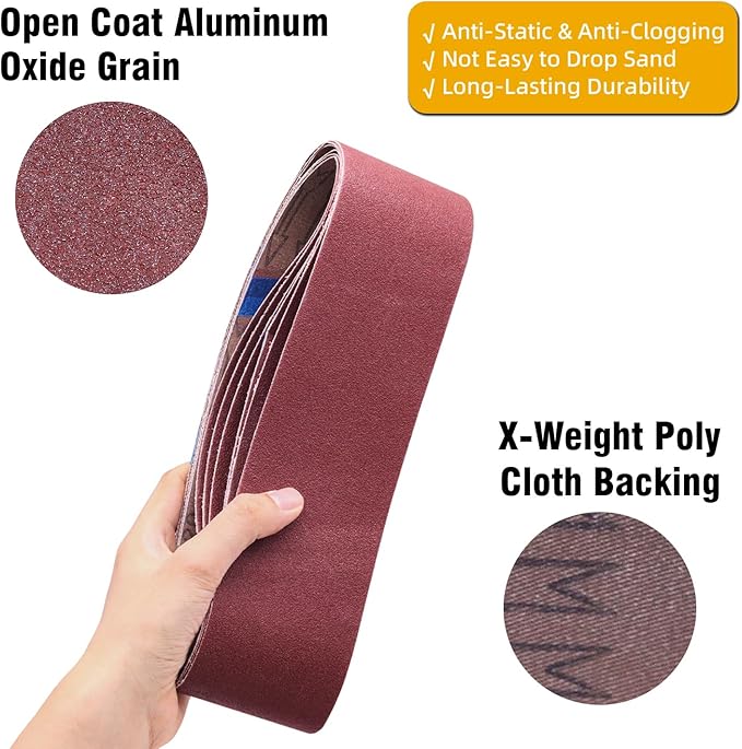 2 x 72 Inch Sanding Belts,2 Pcs Each of 40 60 80 Grits Grinding Belts for 2x72 Belt Sander,Premium Aluminum Oxide Sharpening Sander Belts,6 Pack
