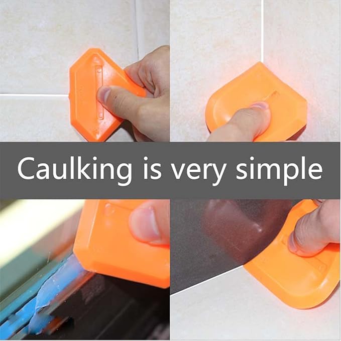 Multifunctional 3-in-1 Silicone Caulking Tool kit - The Ultimate Tile Joint Treatment Tool for Cleaning, Leveling, Seam Pressing, Shaping and Edge Finishing (Plastic Scouring Blade)