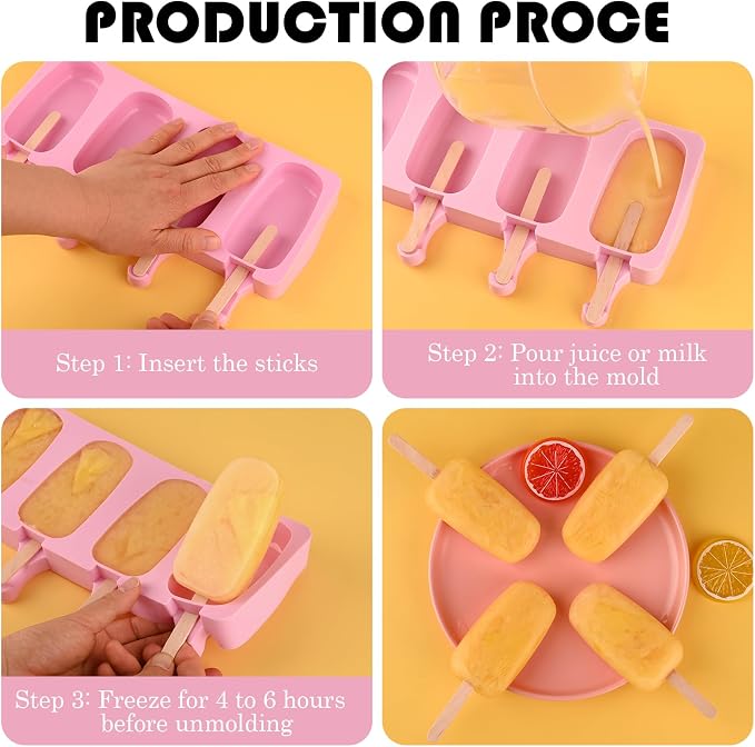 Sakolla Large Silicone Popsicle Molds Set of 3, Oval 4 Cavities Homemade Ice - Image 5