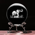 3D Elephant Crystal Ball with Stand Lase Engraved Glass Sphere Paperweight by Unknown