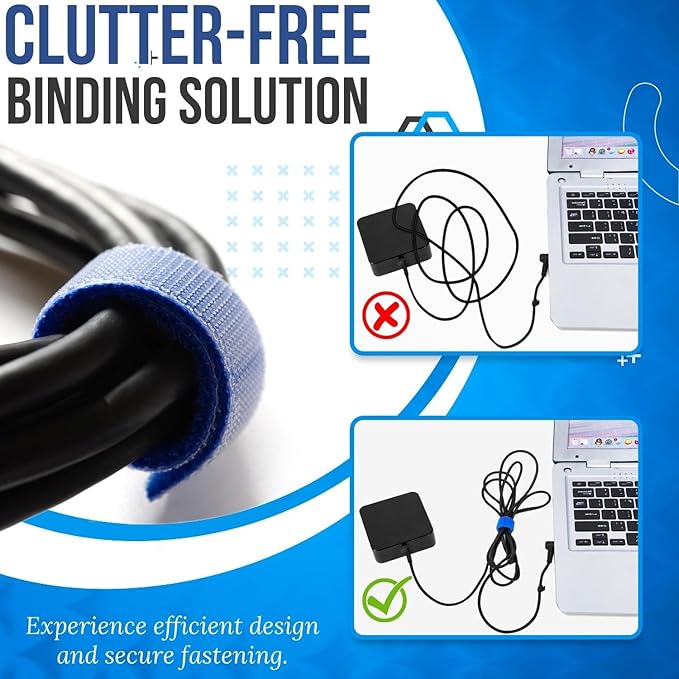 TNP Hook and Loop Tape Strap Cable Ties Fastener (Blue) (15 Feet) - Sticky Self Adhesive Nylon Fabric Roll Wrap 0.75" Wide 5 Yards Reusable for Cutting Custom Length Cord Wire Fastening