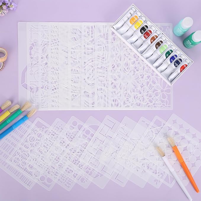 20 Pcs Stencils for Painting Mixed Size Abstract Texture Stencils Geometric - Image 4
