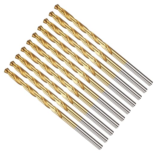 Drill Bit, 9/64" Cutting Diameter, 4341 HSS TiN Coated 135° Cutting Angle Jobber Bits - (Applications: for Drilling Soft Metal Plastic Wood), 10-Pieces