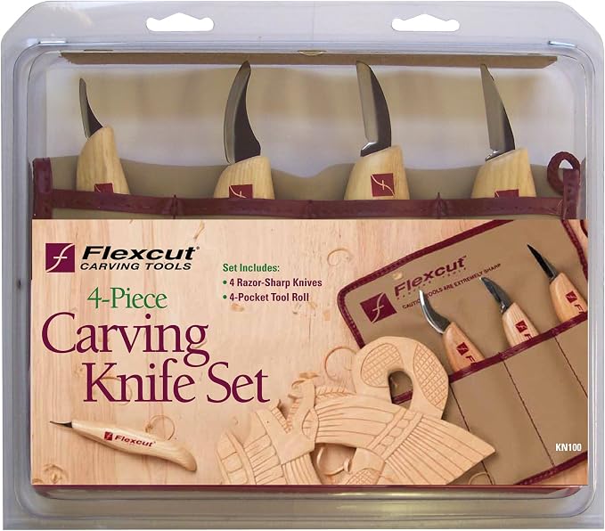 FLEXCUT Wood Carving Tools Set 4 Piece Carving Knife Set KN100, Whittling by Flexcut