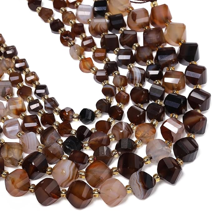34pcs Natural Brown Striped Agate Stone Beads by Yochus
