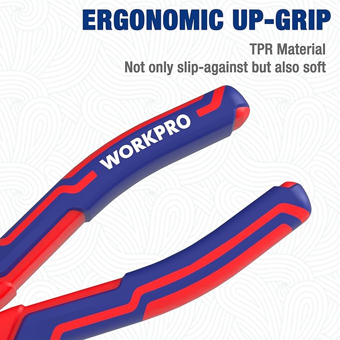 WORKPRO Premium 6” Needle Nose Pliers, Paper Clamp Precision, Heavy-Duty CRV Steel, Soft Grip with Wire Cutter, Long Nose Cutting Pliers
