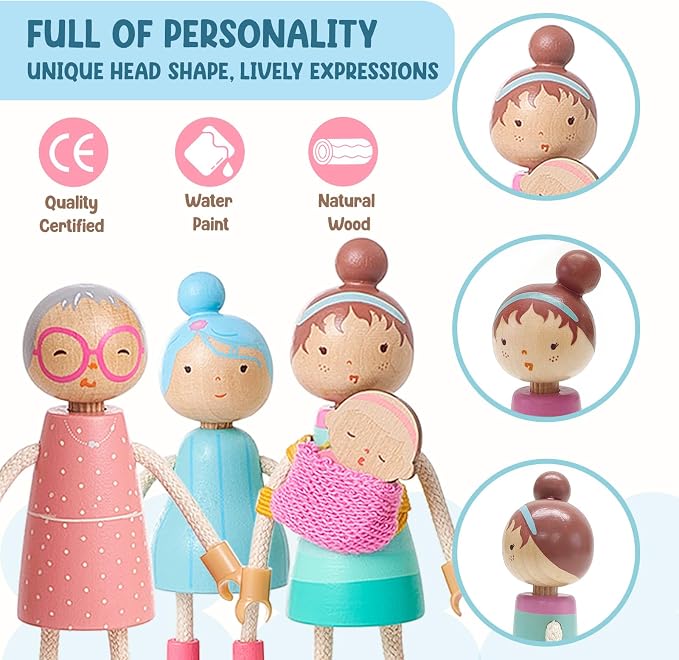Giant bean Wooden Family Dolls Set of 7 - Image 3