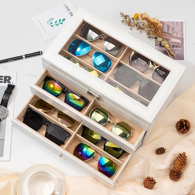 ProCase 3-layer Sunglasses Storage Organizer, 18 Slots Leather Sunglass Box - Image 4