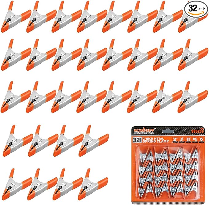 HORUSDY 32-Piece 2" inch Small Spring Clamp, Spring Metal Spring Clamps, 3/4"-inch Jaw opening