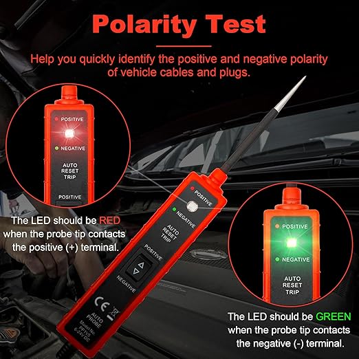 Power Circuit Probe Tester 6V-24V DC Test Light Car Fuse Tester Tool 12V Short Circuit Finder 12V Auto Electrical Tester Kit Component Tester Polarity Identify with Overload Protection,Long Test Lead